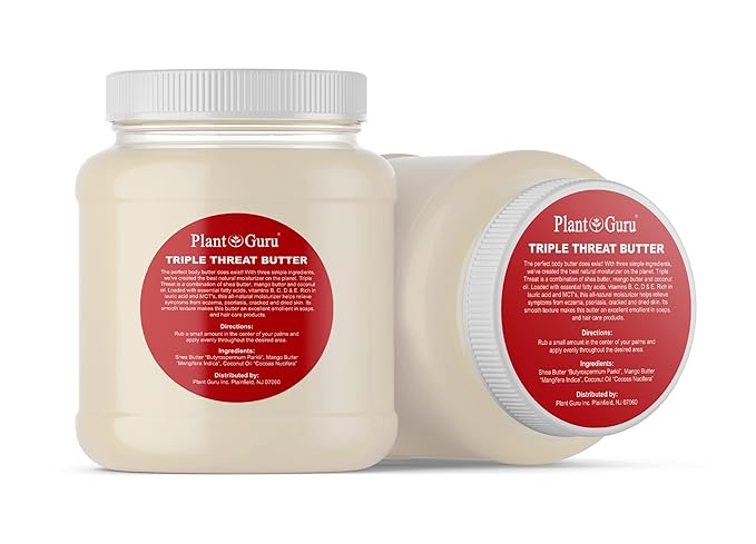 Plant Guru Triple Threat Body Butter 3 lbs. Bulk - Blend of Shea, Mango & Coconut Oil - 100% Pure Natural Raw Unrefined Moisturizer For Dry Skin, Face And Hair. Great For Lip Balm and Soap Making