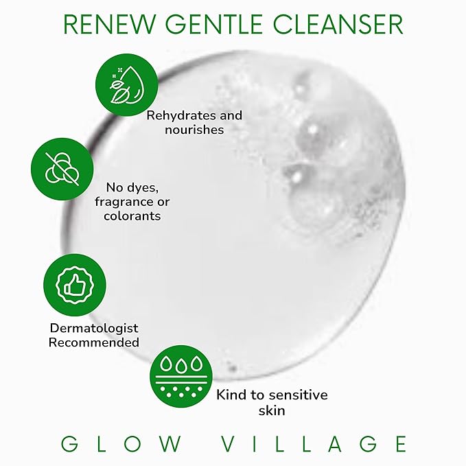 Renew Gentle Facial Cleanser with Botanical Hyaluronic Acid | Vegan, Organic | Deep Cleansing, Blemish-Fighting | For Sensitive and Combination Skin| Fragrance Free | 4 oz