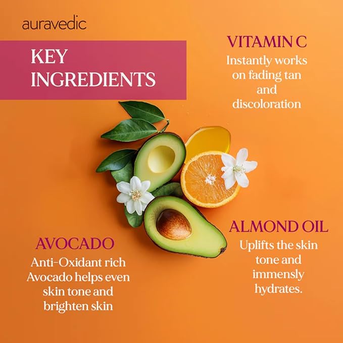 Auravedic Vitamin C Face Cream with SPF 50 for Glowing Skin | Reduces Sun Damage & Revives Dull Skin | Organic Hydration | Argan & Avocado Oil Infused Sunscreen Moisturizer | 3.53 Oz (100g)