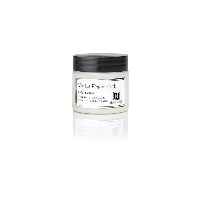 Nabila K Body Butter - Daily Moisturizer for Body Care - Skin Hydrating Deep Moisturizing - Natural Ingredients - Vanilla & Peppermint - 2 oz