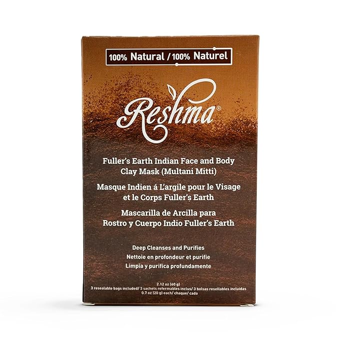 Reshma Beauty Fuller's Earth Clay Mask (Multani Mitti)| 100% Natural | Deep Cleansing and Exfoliating Mask for All Skin Types Helps with Blemishes and Minimizes Pores Cruelty-Free, 2.12 oz (Pack of 1)