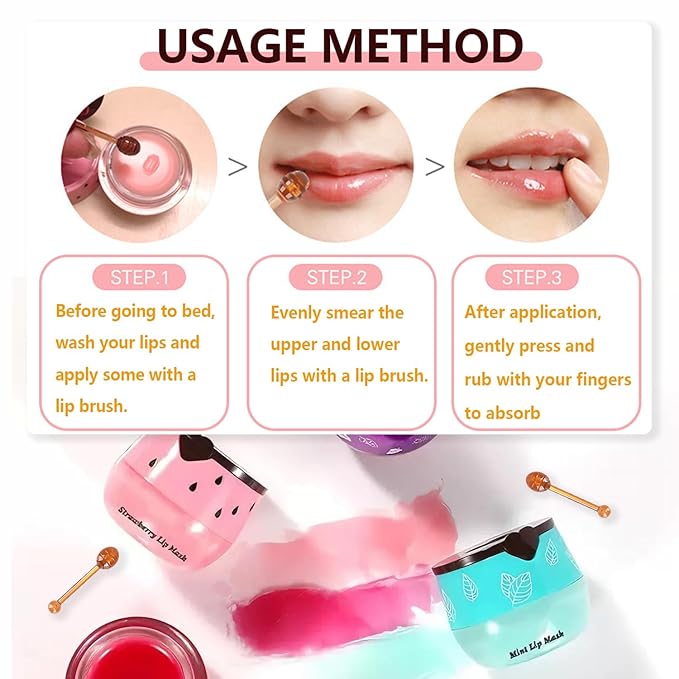 2 PCS Apple Lime Lip Mask, Vitamin E Strawberry & Watermelon & Honey Lip Sleeping Mask Propolis Moisturizing Lip Balm with Stick, Repairs And Prevents Chapped Lips (Apple Lime & Watermelon)