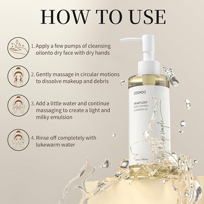 COSMOO Deep Cleansing Oil, Pore Control Oil Cleanser for Face, Makeup Blackhead Remover, Korean Skin Care, All Skin Types - 200ml