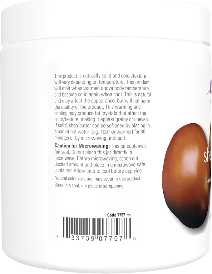 NOW Foods Solutions, Shea Butter, Skin Emollient, Seals in Moisture for Dry Rough Skin, 16-Ounce