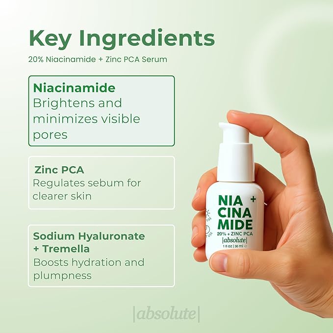 Absolute 20% Niacinamide + 1% Zinc PCA Serum – High-Strength Oil-Balancing Serum for Smoother, More Even-Looking Skin