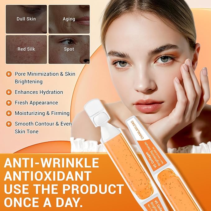 30% Vitamin C Serum with Hyaluronic Acid & Rose Stem Cells – Enhances Anti-Aging Face Serum for Wrinkles, Uneven Skin Tone, Dark Spots, Dull Skin，Korean Microneedling-Like Care 30 Ampoules