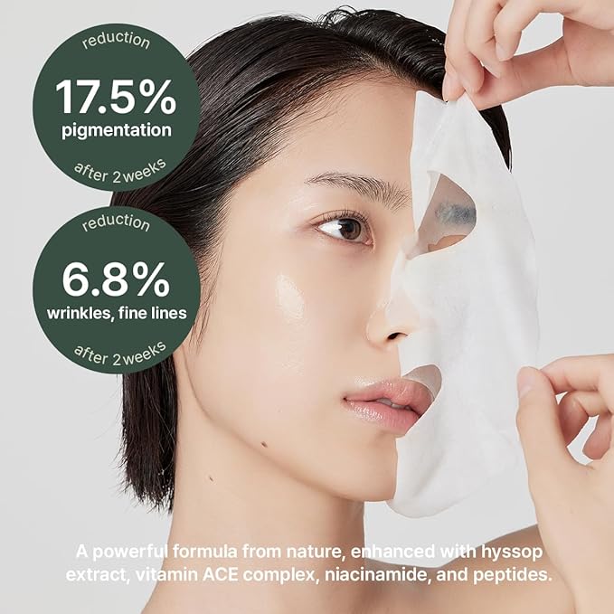 ARENCIA Hyssop Glow Sheet Mask, 10 Pack, Hydrating, Glowing, Boosting, Repairing for younger looking skin with Vitamin A,C,E