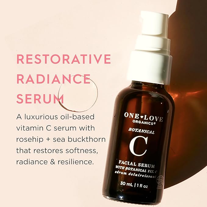 Botanical C Facial Serum – Vitamin C Oil Serum for Dewy, Radiant Skin, Certified Organic & Cruelty Free 1 oz