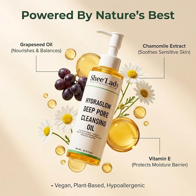 Shee'lady Hydraglow Deep Pore Cleansing Oil, limpiador facial en aceite – Best Cleansing Oil for Face, Blackhead & Makeup Remover Korean Skin Care, 6.76 fl oz (200ml)