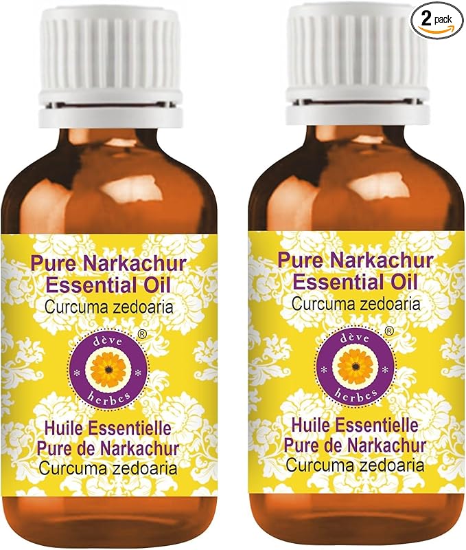Deve Herbes Pure NAR Kachur Essential Oil (Curcuma zedoaria) Steam Distilled (Pack of Two) 100ml X 2 (6.76 oz)