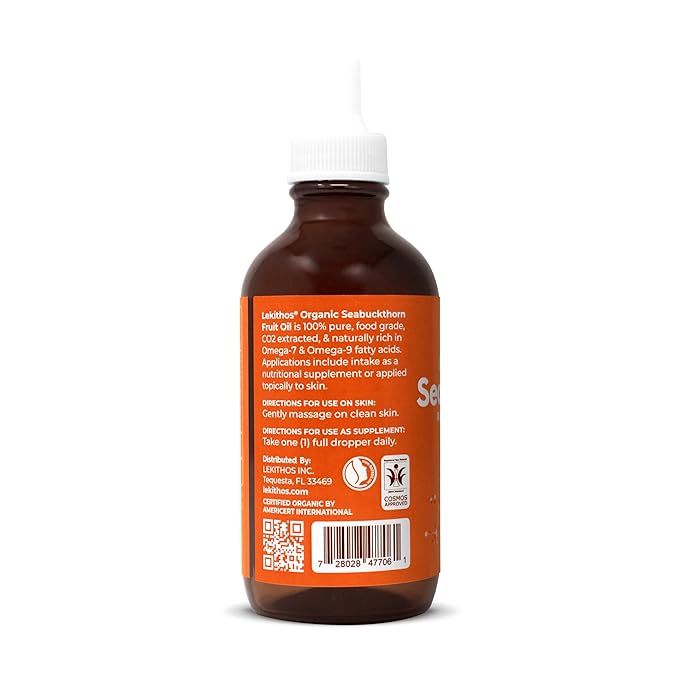 Organic Sea Buckthorn Oil | 4 FL OZ (120 ML) | CO2 Extract | Premium Omega 3-6-9 Complex | Skin Barrier Support | Promotes Cell Membrane | Dropper in Glass Bottle | Made In Germany