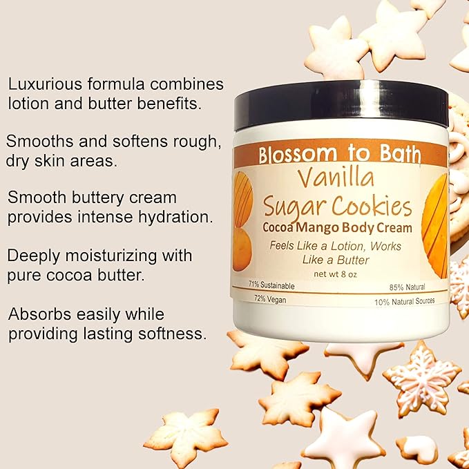 Blossom to Bath Vanilla Sugar Cookies Cocoa Mango Body Cream (8 Ounce) - Signature Fragrance - Feels Like A Lotion And Works Like A Butter with a Mouth Watering Bakery Scent