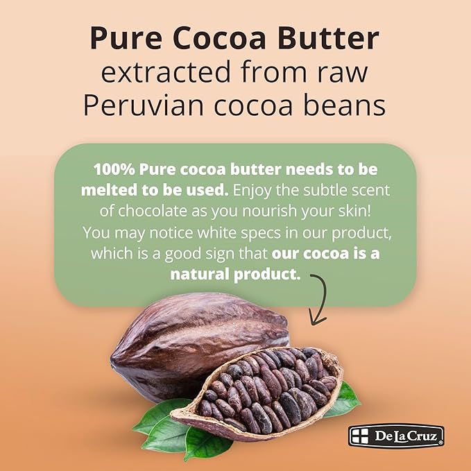 De La Cruz Cocoa Butter - 100% Pure and Natural Cocoa Butter For Dry, Rough Skin - All Natural Hydrating Moisturizer, 2 OZ (Jar - 1 Count, 2 Ounce)