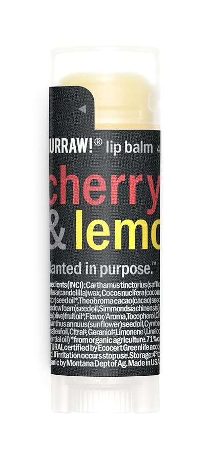 Hurraw! Cherry & Lemon Combo Lip Balm: Organic, Certified Vegan, Cruelty and Gluten Free. Non-GMO, 100% Natural Ingredients. Bee, Shea, Soy and Palm Free. Made in USA