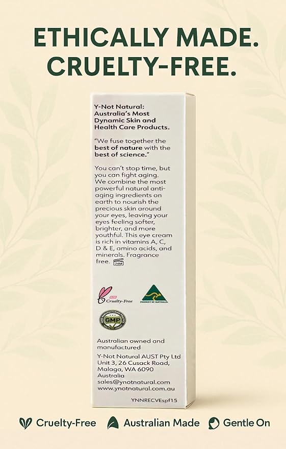 Y Not Natural Revitalising Eye Cream – Retinol, Emu Oil, Vitamins A C D E K2, SPF 15 – Anti-Aging Hydrating Eye Treatment for Wrinkles, Puffiness, Eye Bags, Dark Circles – 15g/0.53oz – Clean Skincare