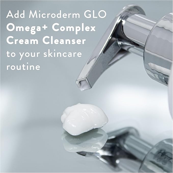 Microderm GLO Omega+ Complex Cream Facial Cleanser, Daily Face Wash & Makeup Remover, All Skin Types, Omega 3 & 6, Retinyl, Green Coffee Extract & Aloe Vera, Paraben-Free & Vegan, 6.7 Fl Oz