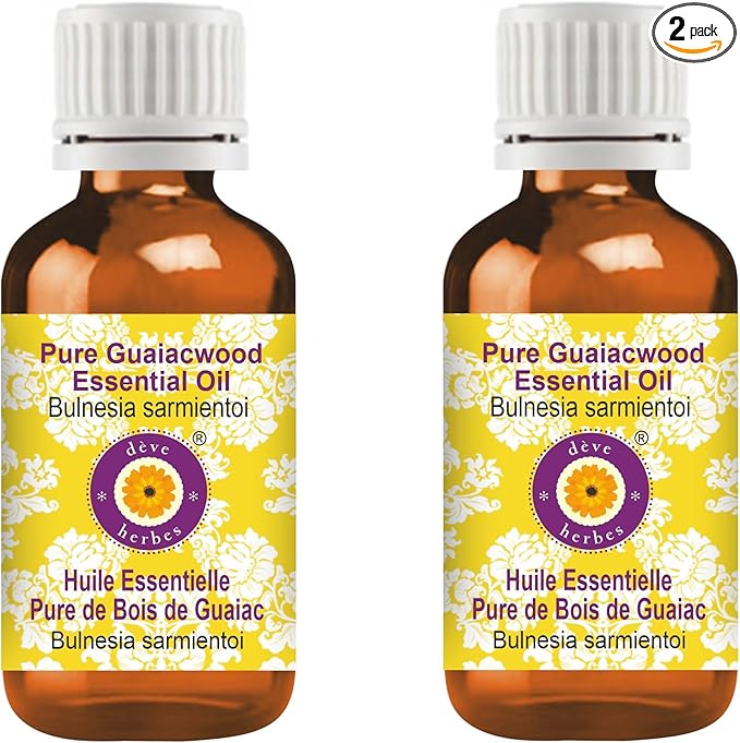 Deve Herbes Pure Guaiacwood Essential Oil (Bulnesia sarmientoi) Steam Distilled (Pack of Two) 100ml X 2 (6.76 oz)