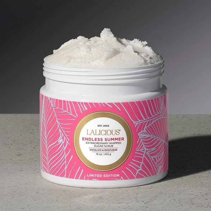 LALICIOUS Endless Sumner Sugar Scrub, Exfoliating Body Scrub, Moisturizing Extraordinary Whipped Body Exfoliator, Gentle Exfoliating Body Scrub Exfoliator for Radiant Skin, No Parabens - 16oz