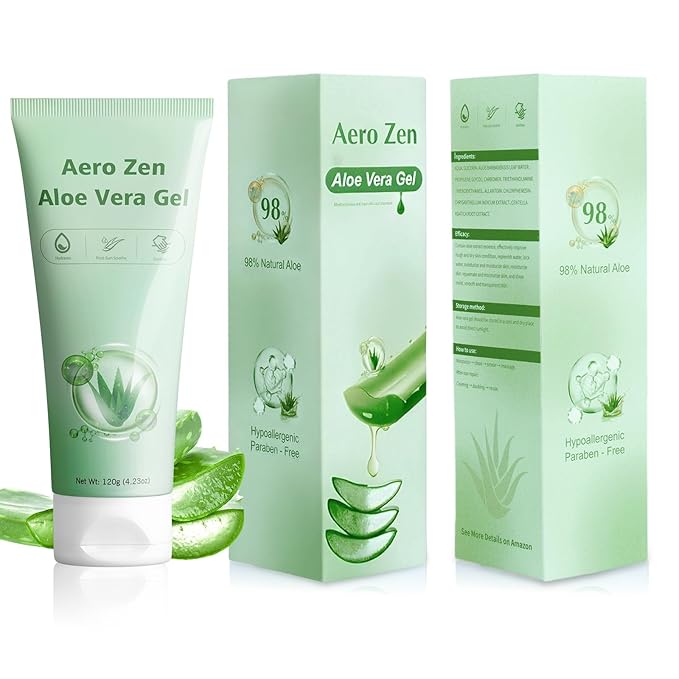 Aero Zen 98% Organic Aloe Vera Gel-2 Pck, Natural Moisturizing Pure Aloe for Face and Arms, Soothing & Hydrating Aloe Gel for Sunburn Relief and Deep Skin Nourishment,