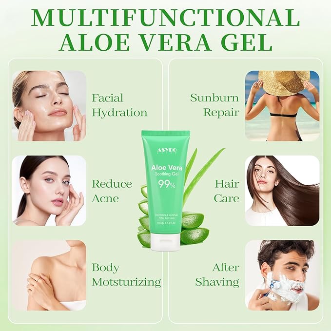100x2 ML Aloe Vera Gel – 99% Organic Pure Aloe Vera Hydrating Face & Body Moisturizer, Natural Aloe Cream for Dry Skin, Sunburn, Acne, Soothing & Moisturizing for Face Body Hair