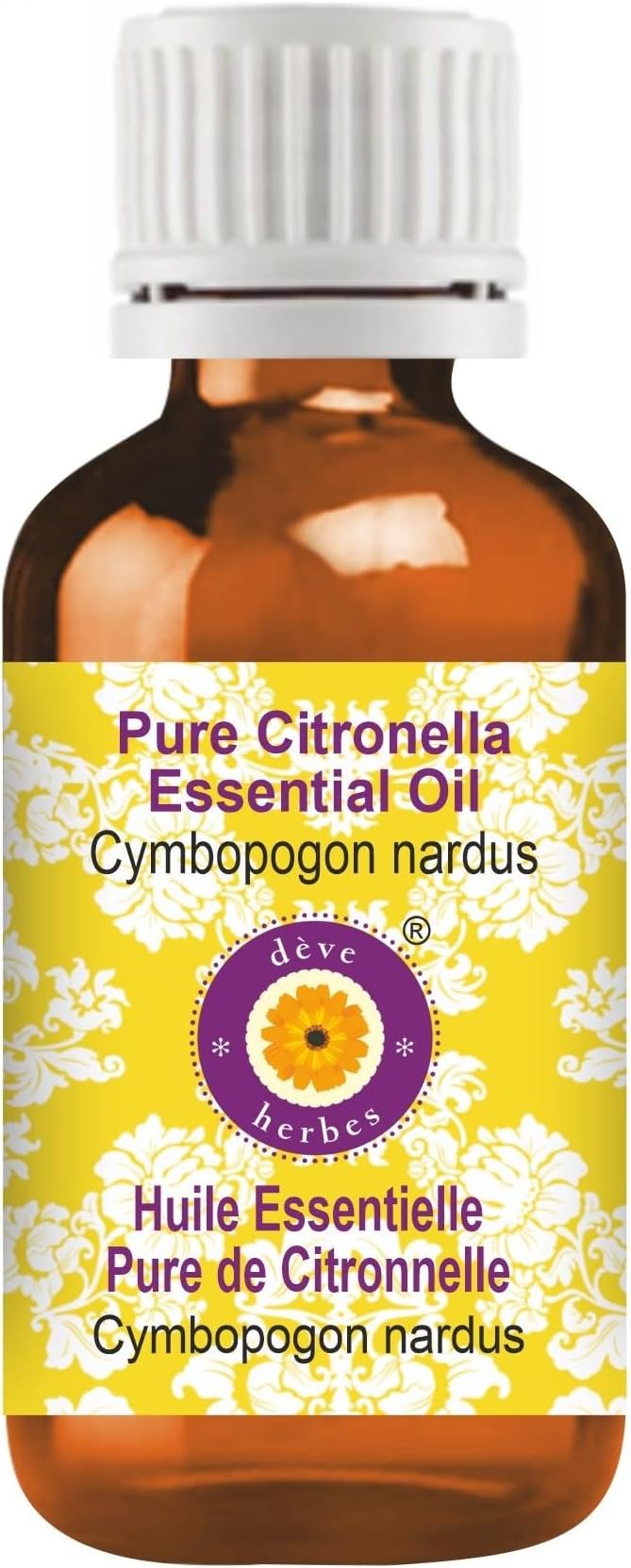 Deve Herbes Pure Citronella Essential Oil (Cymbopogon nardus) Steam Distilled 10ml (0.33 oz)