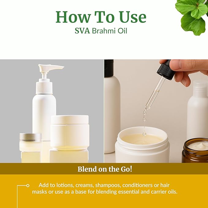 SVA Brahmi Oil - 8 Fl Oz – 100% Natural Cold Pressed Brahmi Oil - for Face, Skin Care, Hair Care, Scalp Massage & Body Massage – Carrier Oil with Pump