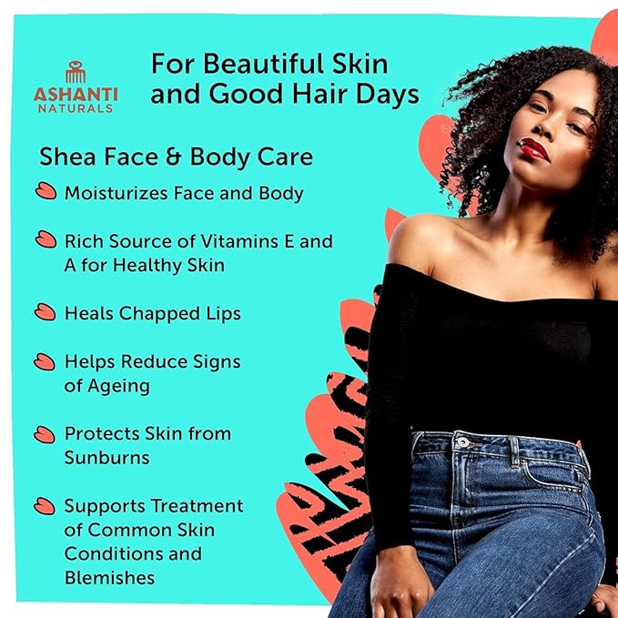 Ashanti Naturals Creamy Shea Butter Body Butter | Grade A, 100% Natural Raw Shea Butter for Dry Skin, Face and Hair (White, 8oz)
