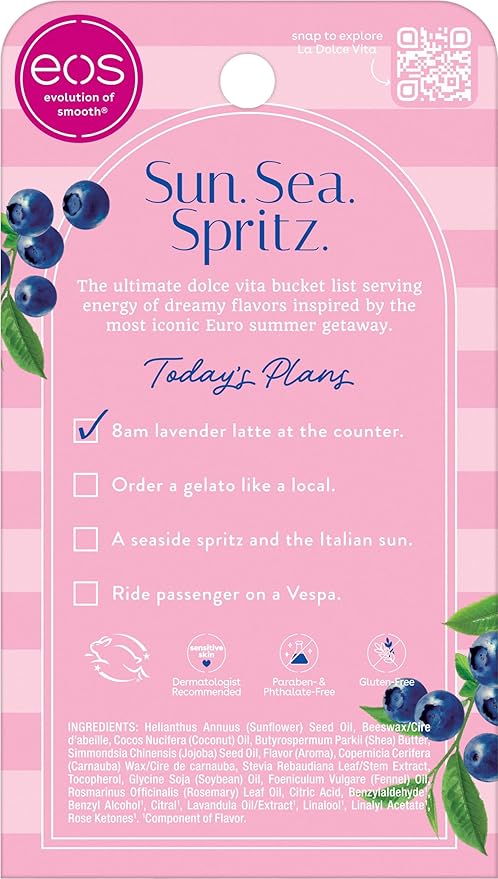 eos Limited Edition Lip Balm, Blueberry Lavender, Pistachio Gelato - Moisturizing, Hydrating Lip Balm, For Dry Lips, Shea Butter, Gift Set, Cruelty-Free, 0.14 oz, 2-Pack