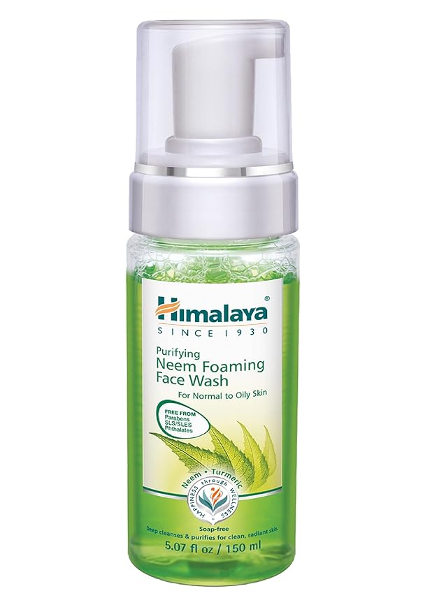 Himalaya Purifying Neem Foaming Face Wash, Soap-Free Daily Foaming Facial Cleanser with Neem & Turmeric for Deep Cleaning, Paraben-Free, Dermatologically Tested, 150 ml (5.07 oz)