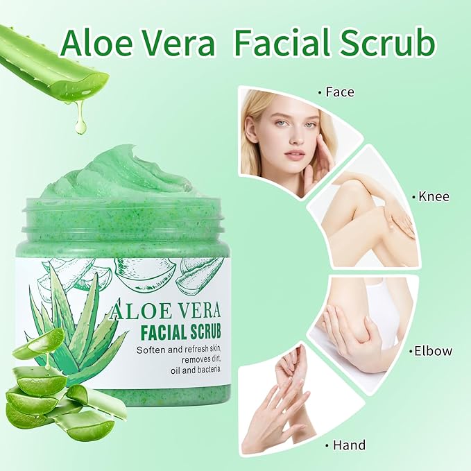 Facial Scrub & Face Exfoliator, Aloe Vera Exfoliating Facial Scrub & Cleanser for Smooth Skin, Face Exfoliator Gentle Pore Refining for Refresh Skin
