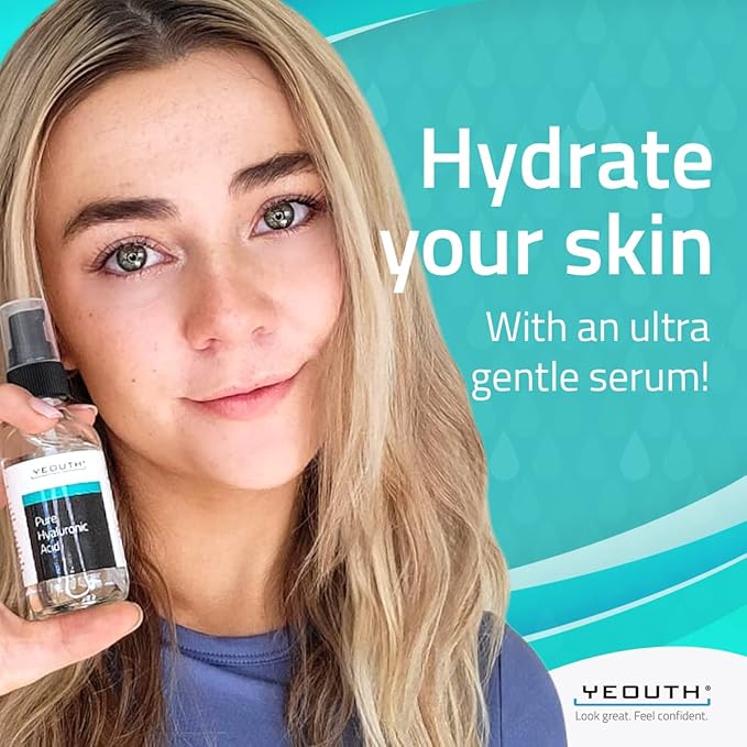 YEOUTH Pure Hyaluronic Acid Serum for Face 99% for Dry & Dull Skin, Hydrating Hyaluronic Acid Face Serum for Women & Men, Facial Care For All Skin Types 2oz