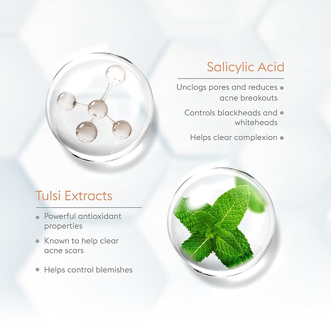VLCC Acne Serum Face Wash - Facial Cleanser with Salicylic Acid - Gentle Acne Face Wash for Women and Men - Tulsi Extract - 3.38 oz