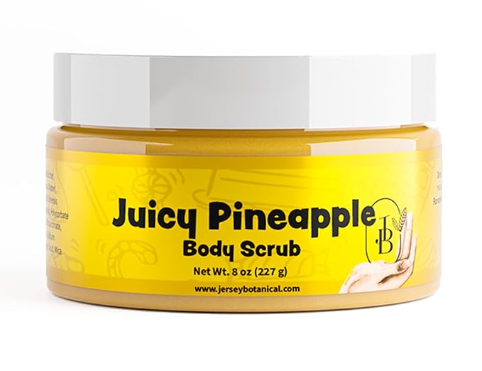 Jersey Botanical Shea Sugar Body Scrub – Exfoliating, Hydrating & Moisturizing Skin Care with Shea Butter, Smooth & Soften Skin, 8 oz (Juicy Pineapple)