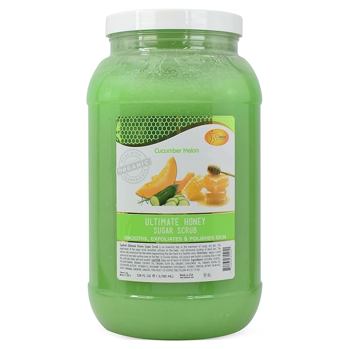 SPA REDI - Sugar Body Scrub, Honey, Cucumber Melon, 128 Oz, Exfoliating, Moisturizing, Hydrating and Nourishing, Glow, Polish, Smooth and Fresh Skin - Body Exfoliator
