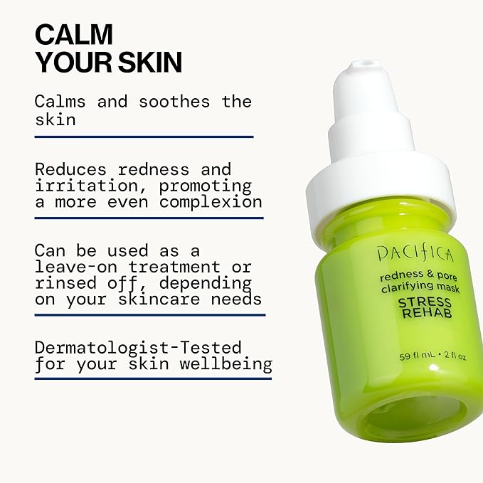 Pacifica Stress Rehab Redness & Pore Clarifying Face Mask, Niacinamide & Caffeine Facial Mask for Redness Relief, Pore Minimizer for Oily Skin, Clean Beauty Vegan & Cruelty-Free, 2 Fl Oz