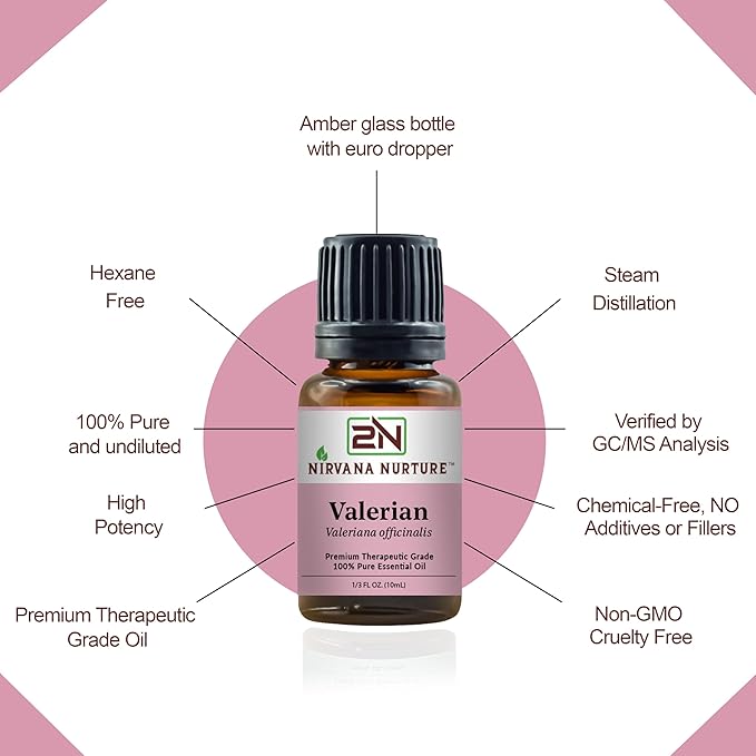 Valerian Essential Oil, 100% Pure Undiluted, Aromatherapy Oil for Diffuser, Hair & Skin Care