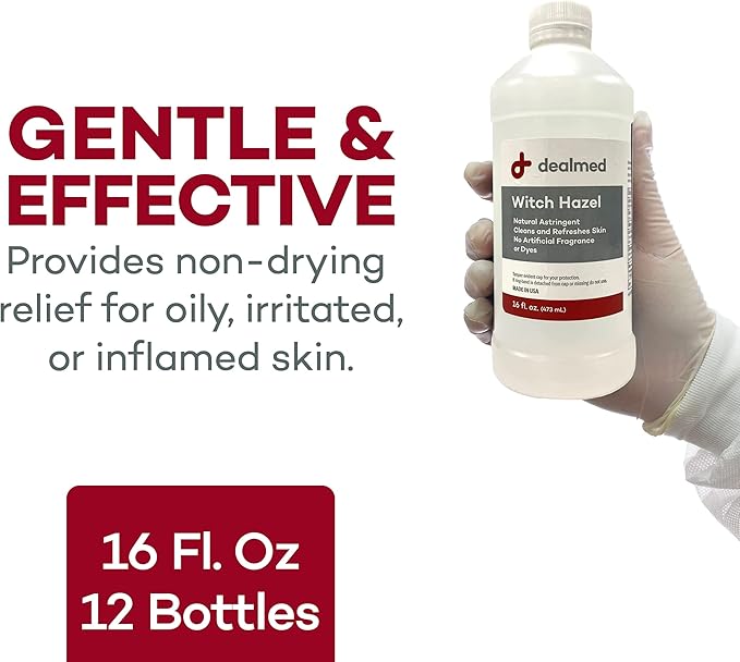 Dealmed Witch Hazel, 16 oz. | Natural Astringent Cleans and Refreshes Skin | No Artificial Fragrance or Dyes (Case of 12)