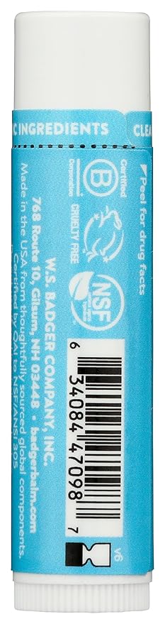Badger Sunscreen Lip Balm SPF 15, Organic Mineral Sunscreen SPF Lip Balm with Zinc Oxide, Reef Friendly, Broad Spectrum, Water Resistant, Unscented, .15 oz