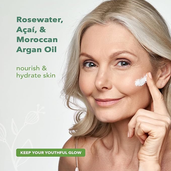 Nourish Organic | Lightweight Moisturizing Face Lotion - Rosewater & Argan | GMO-Free, Cruelty Free, 100% Vegan (1.7 Fl Oz)