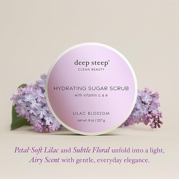 Deep Steep Sugar Scrub, Lilac Blossom, 8 oz – Exfoliating Body Scrub with Organic Coconut Oil, Shea Butter & Argan Oil – Vegan, Clean Beauty, Smooth, Soft & Nourished Skin