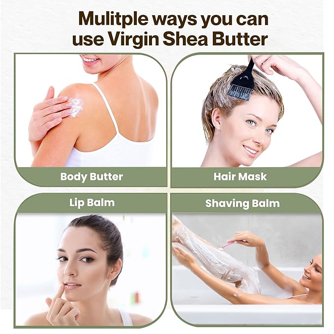 Virgin Shea Butter Raw Unrefined 16 oz – 100% Pure & Natural, Cold Pressed from Ghana, Creamy Texture with Natural Nut Aroma, for Skin, Hair Care, DIY Skincare & Beauty Recipes Net wt: 0.45kg / 1lbs