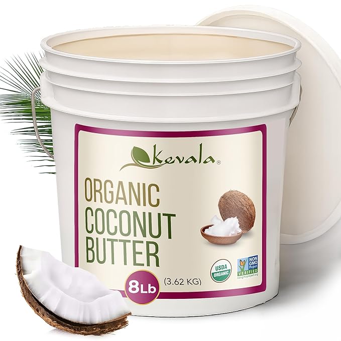 Kevala Organic Coconut Butter - Nutritious Addition to Baking and Cooking, Made in USA, Creamy Spread for Toasts and Desserts, Ingredient for Homemade Skincare and Haircare Cosmetics, Bulk Size, 8 lb