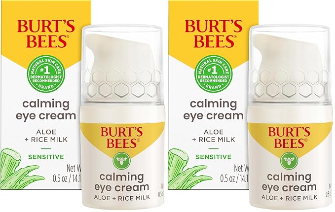Burt's Bees Calming Eye Cream With Aloe and Rice Milk, Moisturizes Without Causing Redness or Irritation, 98.7 Percent Natural Origin Skin Care, 0.5 oz. Bottle, (Pack of 2)