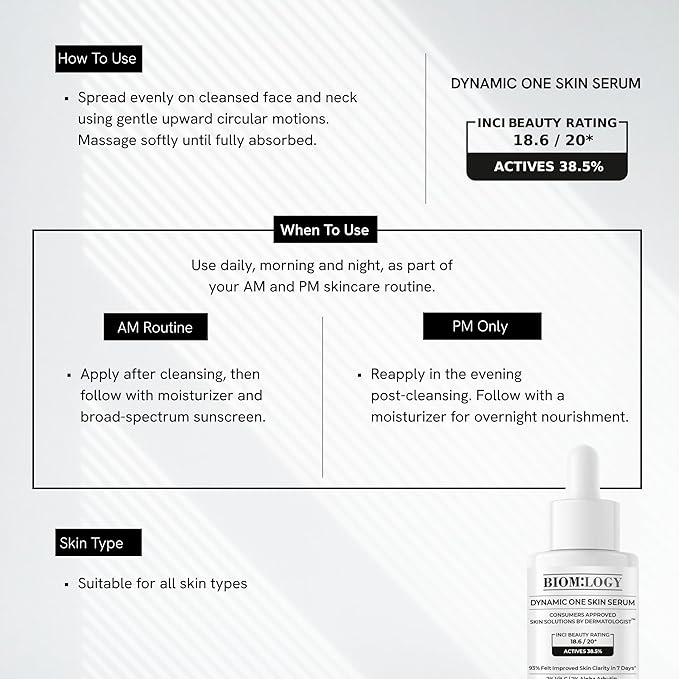 Biomlogy All-in-One Skin Serum with 38.5% Actives | 20% Niacinamide, 2% Vitamin C & 2% Alpha Arbutin | Multi-Benefit Formula for Smoother, Clearer & Even-Looking Skin | 1.01 Fl Oz (30 ml)