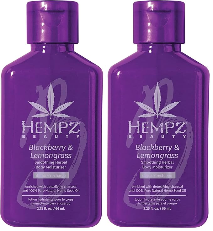 Hempz Body Lotion - Blackberry & Lemongrass Daily Moisturizing Cream, Shea Butter Hand and Body Moisturizer - Hemp Lotion - Skin Care Products, Hemp Seed Oil - Mini, 2.25 oz. (Pack of 2)