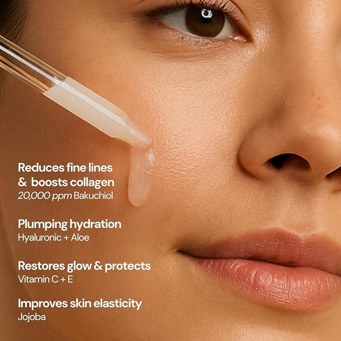 SUNLUV Bakuchiol Serum for Face - 2% Bakuchiol Retinol Alternative | Hyaluronic Acid Vitamin C + E Jojoba Oil | Plumping Hydrating Anti-Aging | Wrinkles Brightening Firming Sensitive Skin Vegan – 1 oz