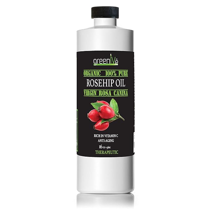 GreenIVe Organically Grown Rosehip Oil Rosa Canina 100% Pure Cold Pressed Virgin Oil Natural (16 Fl Oz)