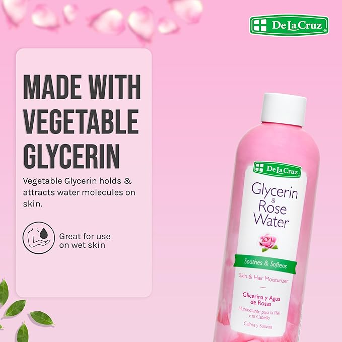 De La Cruz Rose Water and Glycerin for Face - Rosewater Facial Toner and Moisturizer for Skin and Hair 8 fl oz (236 mL) - 4 Bottles