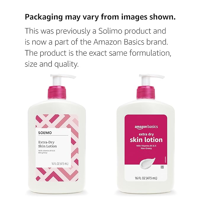 Amazon Basics Non-Greasy Body Moisturizer Lotion for Extra-Dry Skin with Vitamins B5 & E, Clean Scent, 16 fl oz, 4-Pack (Previously Solimo)
