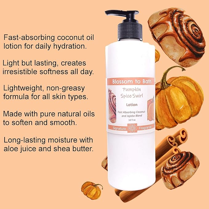 Blossom to Bath Pumpkin Spice Swirl Lotion (16 ounce) - Phthalate Free Fragrance - Absorbs Quickly with a Warm Spicy Vanilla Scent